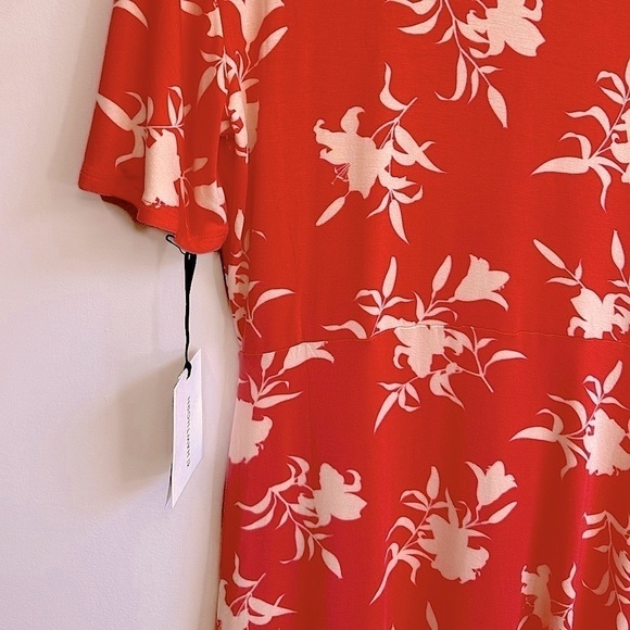 NWT 41 Hawthorn Rose of Sharon Flutter Sleeve Faux Wrap Dress in Coral Size M - Picture 8 of 13